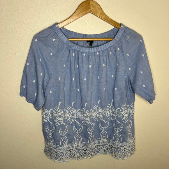 Talbots Tops - Talbots Light Blue Off Shoulder Embroidered Eyelet Top Medium
